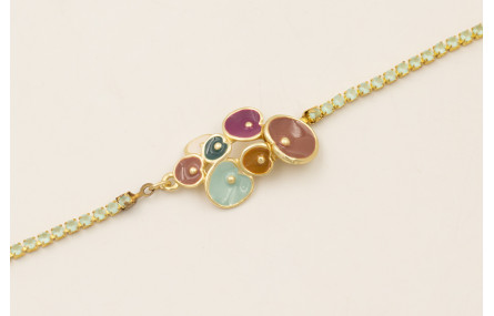 Pulsera cadena strass agua opal con pieza flores e