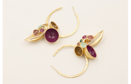 Pendientes aro labrado dorado mate con semibolas e