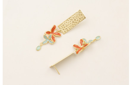 Pendientes flores esmaltadas turquesa y teja colga