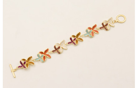 Pulsera flores dobles esmaltadas turquesa, teja, b