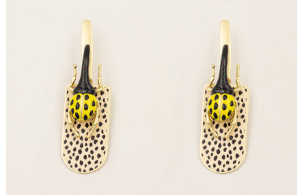 Pendientes escarabajo esmaltado negro, amarillo to