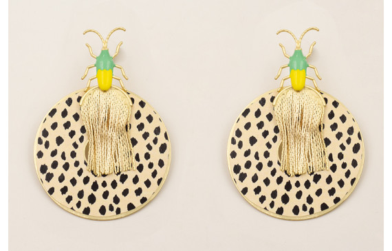 Pendientes insecto esmalte amarillo y verde, disco