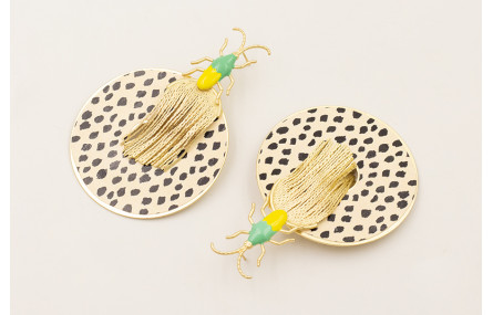 Pendientes insecto esmalte amarillo y verde, disco