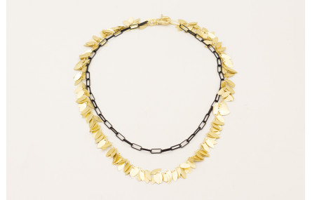 Collar cadena ramilletes rectangulos dorado mate, 
