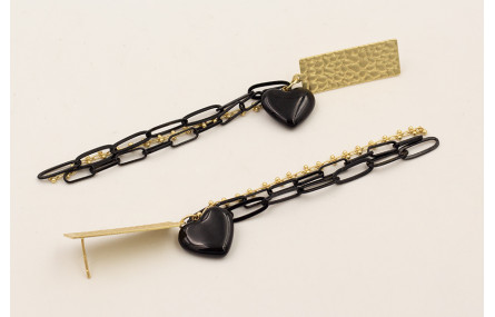 Pendientes fleco cadena esmalte negra, cadena boli