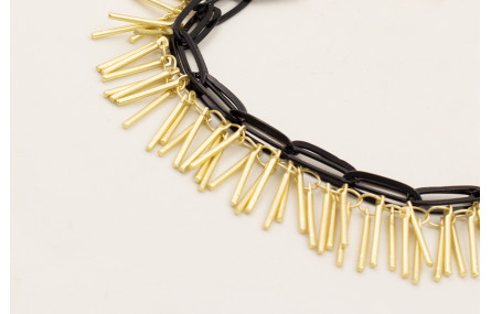 Pulsera 3 cadenas esmaltada negra y dorada mate co