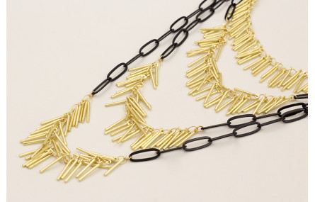 Collar 4 vueltas de cadena eslabón negro y cadena 