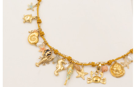 Collar cordón mostaza y cadena eslabón pequeño ACE