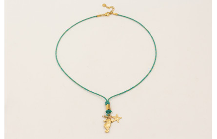 Collar cordón hilo dorado color turquesa con colga