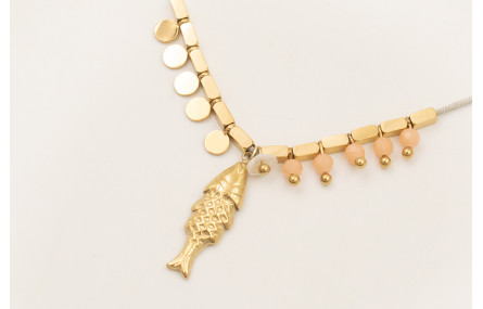 Collar hilo macramé gris con entrepiezas ACERO INO