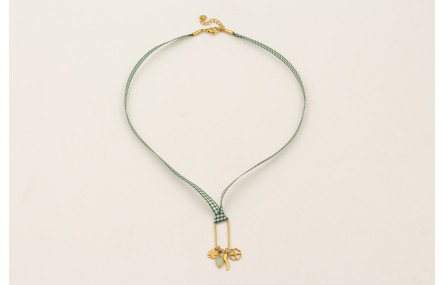 Collar ACERO INOXIDABLE lazo vichy cuadros verdes,