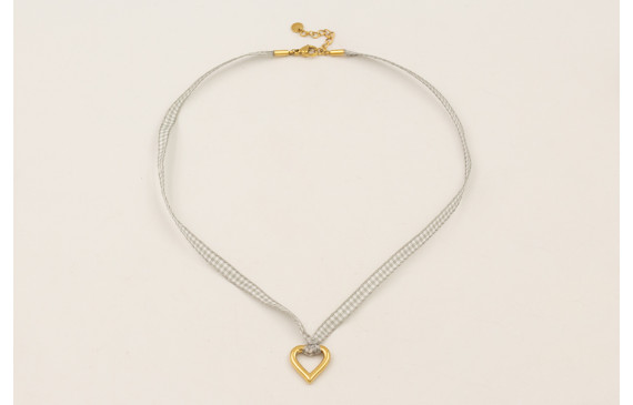 Collar ACERO INOXIDABLE lazo vichy cuadros grises 