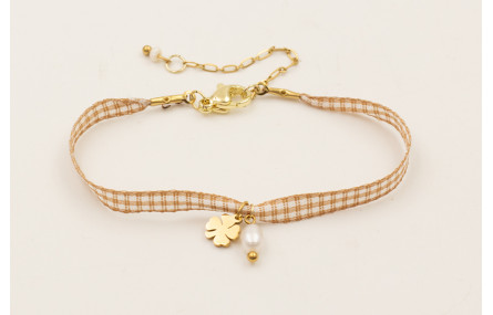 Pulsera ACERO INOXIDABLE con lazo vichy cuadros mo