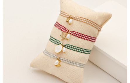 Pulsera ACERO INOXIDABLE con lazo vichy cuadros mo