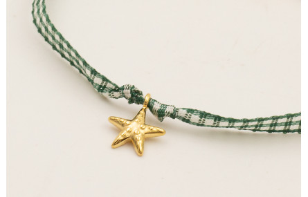 Pulsera ACERO INOXIDABLE lazo vichy cuadros verdes