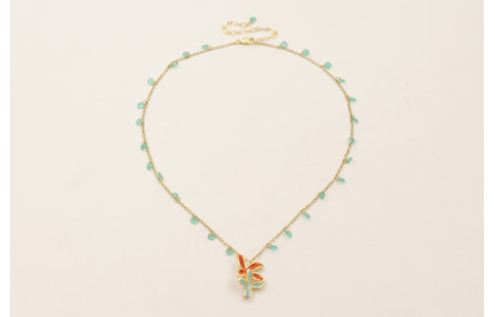 Collar cadena cristales turquesas con colgante flo