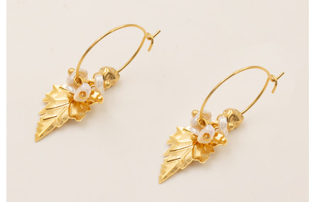 Pendientes aro con colgante hoja, piedra irregular