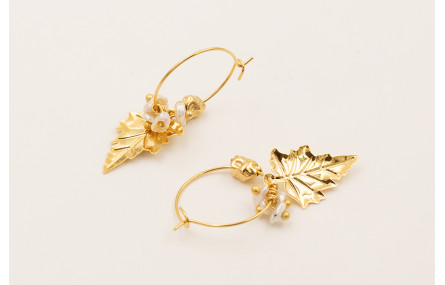 Pendientes aro con colgante hoja, piedra irregular