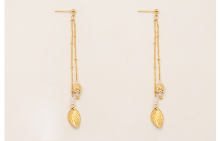 Pendientes cadena bolita intercalada, perno bolita