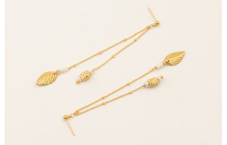 Pendientes cadena bolita intercalada, perno bolita