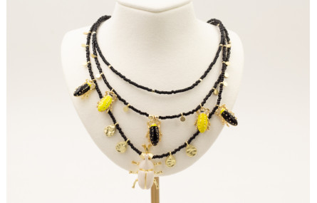 Collar 3 vueltas abalorios y miyukis negros con co