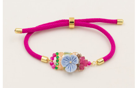 Pulsera cordón preparado para pulsera fucsia, flor