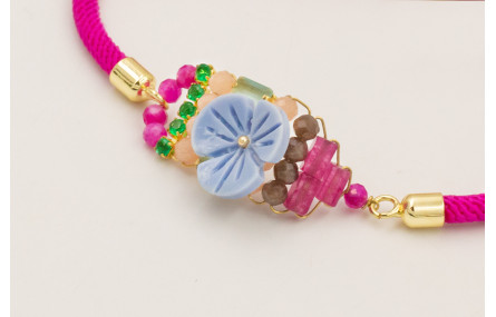 Pulsera cordón preparado para pulsera fucsia, flor