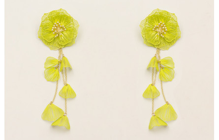 Pendientes flores 2 capas esmaltadas en color lima