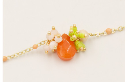Pulsera cadena esmaltes ocre con gota naranja,burr