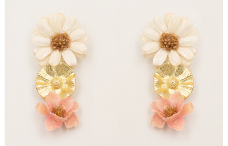 Pendientes flor natural resina grande blanca con f