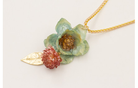 Collar cadena strass rosa opal con flor natural re