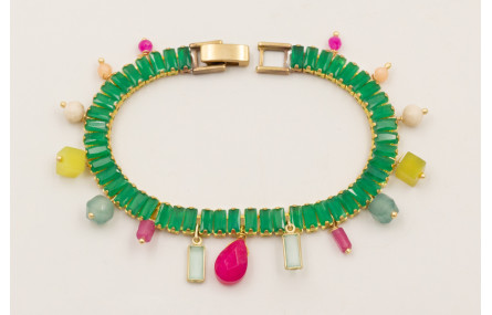 Pulsera strass rectangular color verde con colgant