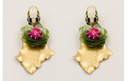 Pendientes perno cabeza serpiente esmaltada con fl