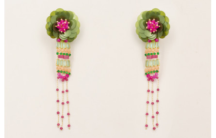 Pendientes flor lentejuelas verdes oscuro con burr