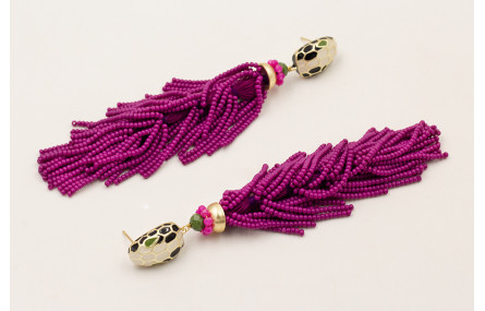 Pendientes fleco abalorio purpura con facetadas fa