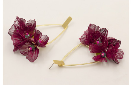 Pendientes rectangulo dorado mate con pendulo flor