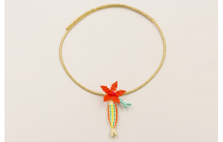 Collar cordón magnetico dorado con pez esmaltado c