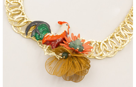 Collar completo aros dorado mate con gallina esmal