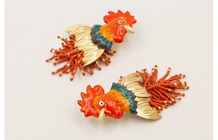 Pendientes gallo esmaltado con campanilla plana do