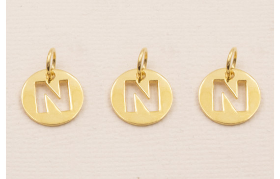 Colgante letra N 10mm Baño Oro 18K, 3Micras