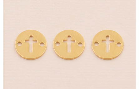 Disco Cruz Calada 10mm Baño Oro 3M 18K