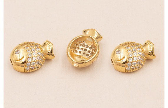 Entrepieza Pez con Brillos 12*8mm Baño ORO 18K 3M