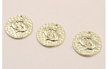 Medalla 16mm latón Dorado Horóscopo PISCIS