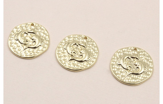 Medalla 16mm latón Dorado Horóscopo PISCIS