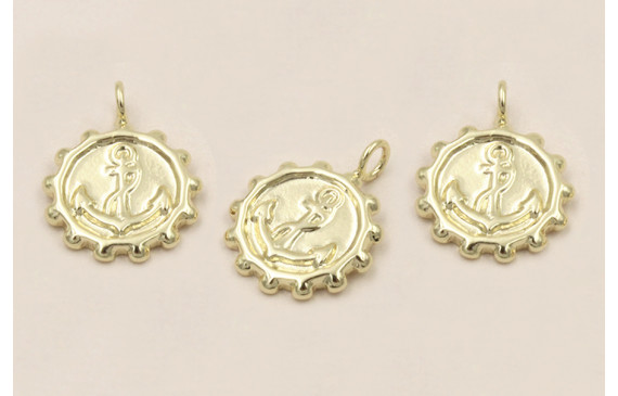 Colgante Acero Inox. Disco estriado Ancla 11mm Oro