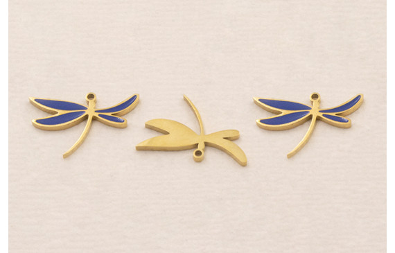 Cuenta Libélula 17*11mm Acero Inox. Azul y Oro