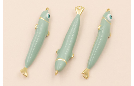 Entrepieza Pez esmaltado 32*5mm Verde Turquesa