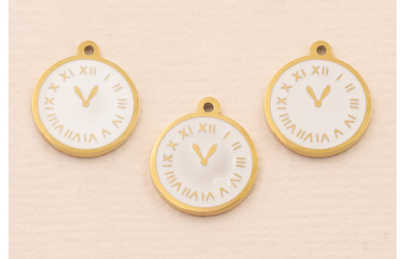 Colgante Reloj Acero 316L 10*10mm Oro Esmalte