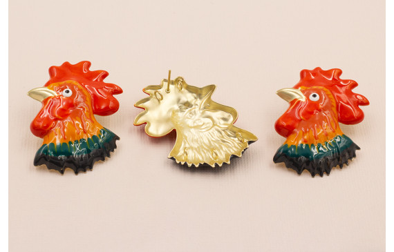 Pareja Pendientes Cabeza Gallina esmaltada 40*30mm