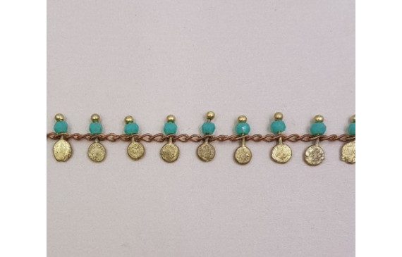Cadena chapita latón 3mm con cristal turquesa